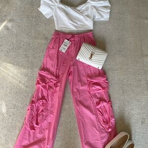 NWT Zara Pink Heart Pocket Cargo Pants XS Cotton